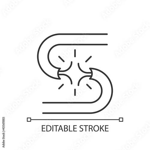 Short circuit linear icon. Voltage streaming excess. Appliance damage. Excessive current flow. Thin line customizable illustration. Contour symbol. Vector isolated outline drawing. Editable stroke