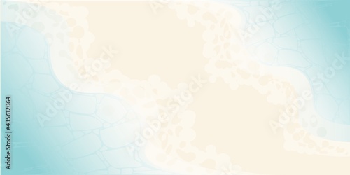 Waves of the sea and sandy beach illustration, Blue sea and beach bright summer abstract background geometric retro style with paper waves sea and seacoast banner area for text 