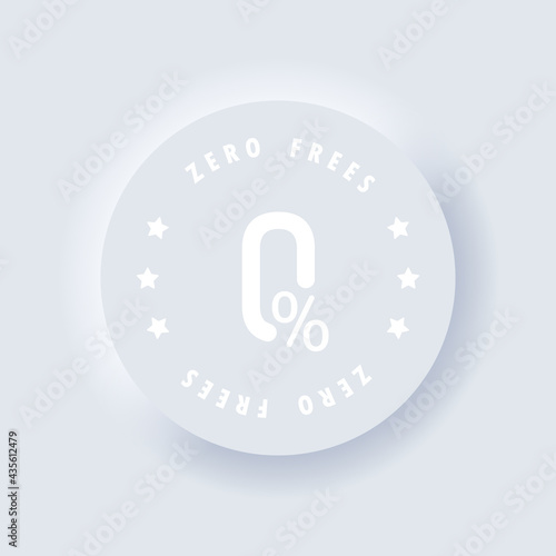 Zero percent. Zero fees icon. Commission zero percent line icons. Vector. Certificate icon. Neumorphic UI UX white user interface web button. Neumorphism. Vector EPS 10
