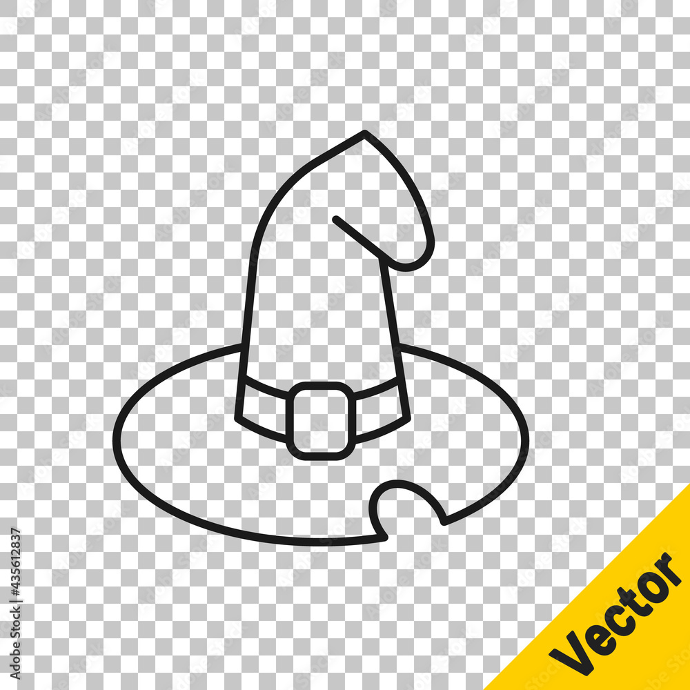 Black line Witch hat icon isolated on transparent background. Happy Halloween party. Vector Black line Witch hat icon isolated on transparent background. Happy Halloween party. Vector
