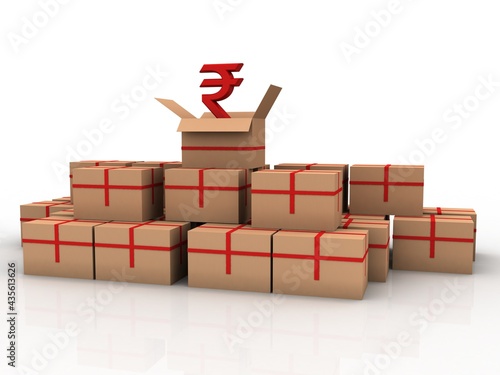 Rupee currency with card box . 3D rendering illustration
