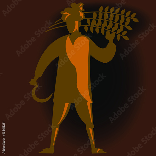 Illustration of India farmer, wearing turban kurta and dhoti, the typical costume of the Indian farmer, vector line art of India