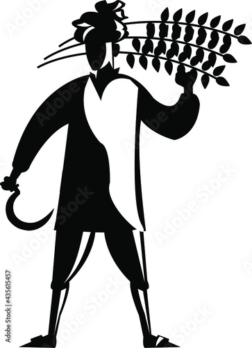 Illustration of India farmer, wearing turban kurta and dhoti, the typical costume of the Indian farmer, vector line art of India