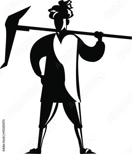 Illustration of India farmer, wearing turban kurta and dhoti, the typical costume of the Indian farmer, vector line art of India