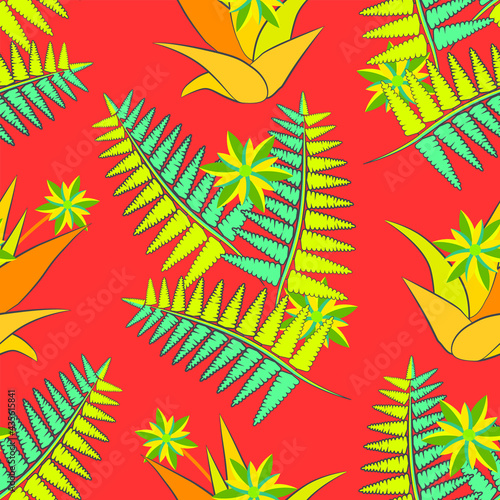 Wallpaper Mural Fern with flowers seeamless pattern. Torontodigital.ca