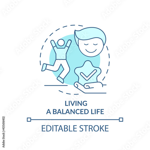 Fototapeta Naklejka Na Ścianę i Meble -  Living a balanced life concept icon. Addiction recovery steps. Following healthy habits. Body treatment abstract idea thin line illustration. Vector isolated outline color drawing. Editable stroke