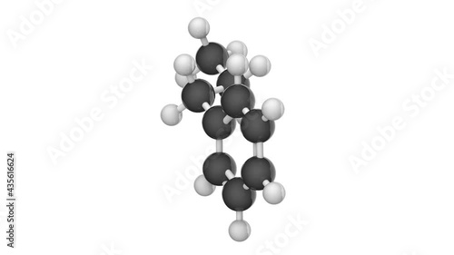 n-Propylbenzene (or Propylbenzene or phenylpropane) is an aromatic hydrocarbon. Formula: C9H12. 3D render. Seamless loop. Chemical structure model: Ball and Stick. White background photo