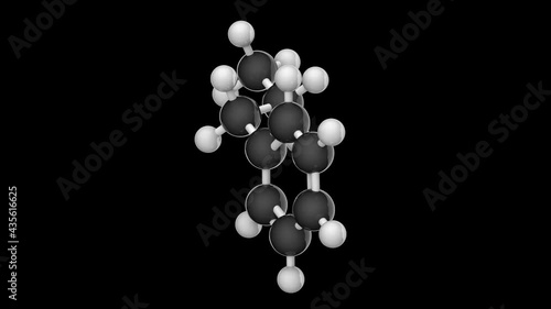 n-Propylbenzene (or Propylbenzene or phenylpropane) is an aromatic hydrocarbon. Formula: C9H12. 3D render. Seamless loop. Chemical structure model: Ball and Stick. RGB + Alpha (Transparent) channel photo