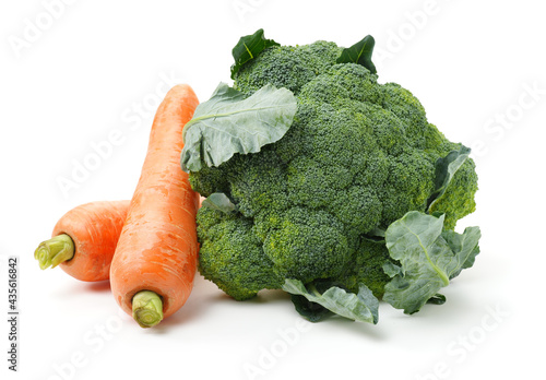 fresh carrot, broccoli vegetable on white background