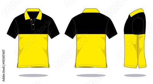 Two-tone short sleeve polo shirt black-yellow design vector on white background.Front, back and view.