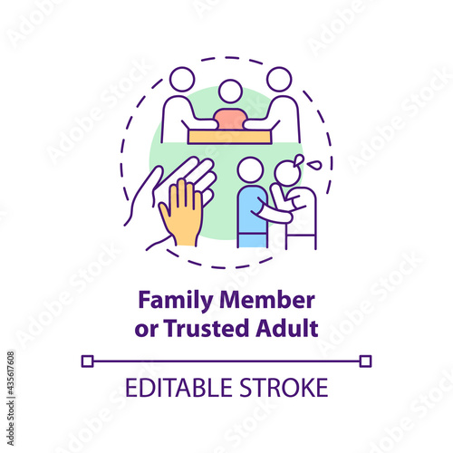 Family member and trusted adult concept icon. Reporting cyberbullying idea thin line illustration. Informing responsible adult. Vector isolated outline RGB color drawing. Editable stroke