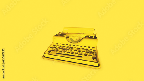 Yellow vintage typewriter with yellow background. 3d render