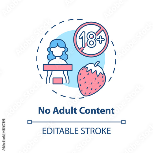 No adult content concept icon. Social media safety idea thin line illustration. Blocking potentially inappropriate materials on Internet. Vector isolated outline RGB color drawing. Editable stroke