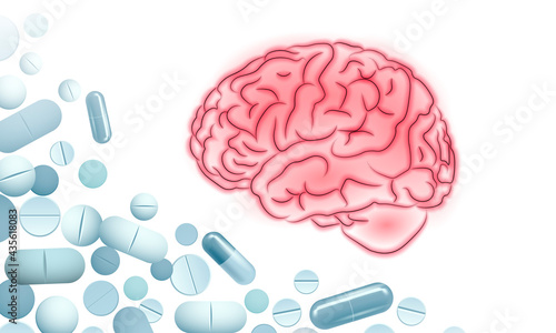 Human brain IQ smart business concept. E-learning nootropic drug supplement DNA medicine neuroscience braingpower. Brainstorm creative idea project work low poly polygonal vector illustration