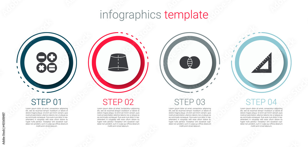 Set Calculator, Geometric figure, Mathematics sets A and B and Triangular ruler. Business infographic template. Vector Set Calculator, Geometric figure, Mathematics sets A and B and Triangular ruler. Business infographic template. Vector