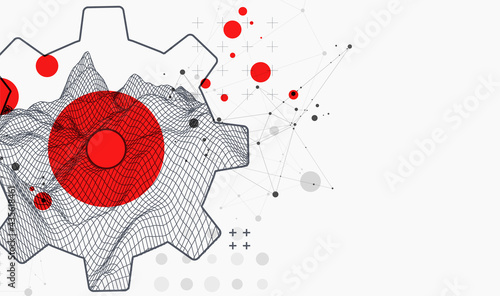 Modern science or technology abstract background using cogwheel. Wireframe spot surface illustration. Vector.