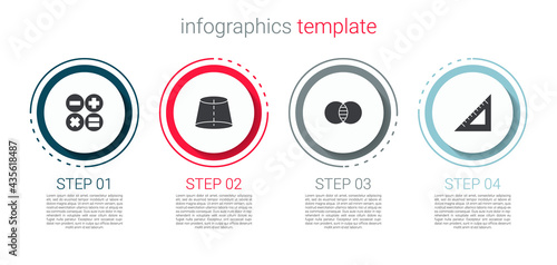 Set Calculator, Geometric figure, Mathematics sets A and B and Triangular ruler. Business infographic template. Vector