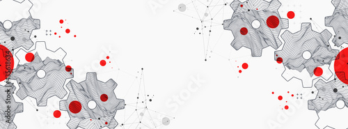 Modern science or technology abstract background using cogwheel. Wireframe spot surface illustration. Vector.