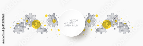 Modern science or technology abstract background using cogwheel. Wireframe spot surface illustration. Vector.