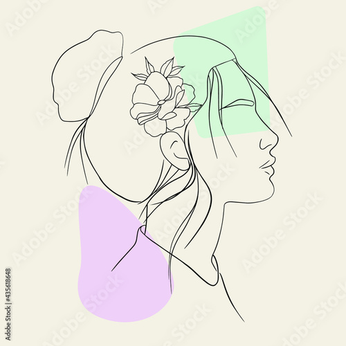 boho art line woman with flower