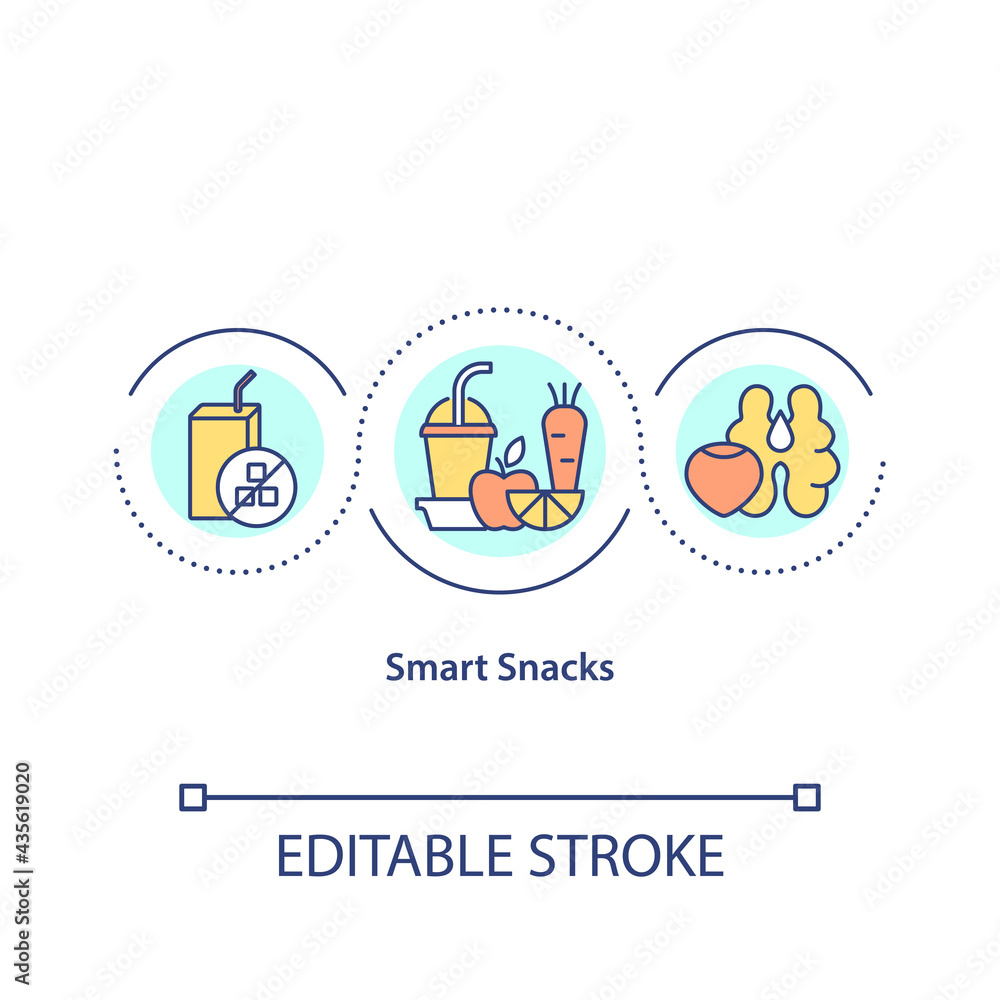 Smart snacks concept icon. Healthy foods that help students to learn better. School organic meals idea thin line illustration. Vector isolated outline RGB color drawing. Editable stroke Smart snacks concept icon. Healthy foods that help students to learn better. School organic meals idea thin line illustration. Vector isolated outline RGB color drawing. Editable stroke