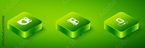 Set Isometric Emergency car, Ultrasound and Doctor appointment icon. Vector