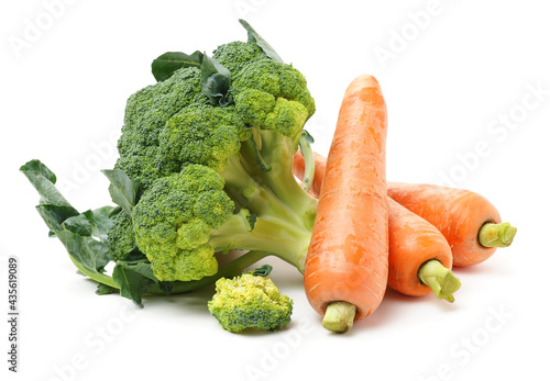 fresh carrot, broccoli vegetable on white background