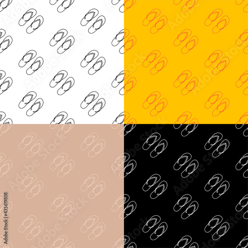 set of seamless patterns with Beach rubber slippers icon. Beach shoes. Ornament for decoration and printing on fabric. Design element. Vector
