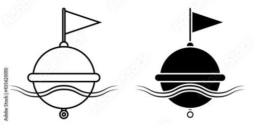 restrictive sea buoy icon on waves. Regulation and safety of shipping in ocean. Black and white simple vector photo
