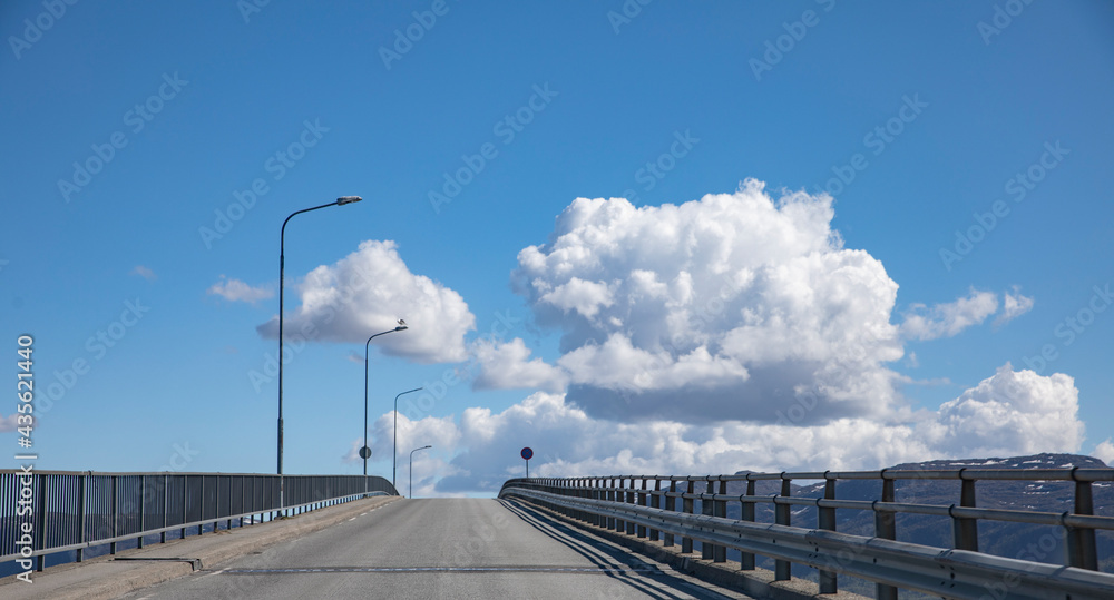 White clouds over Brønnøysund bridge,Helgeland,Nordland county,Norway,scandinavia,Europe