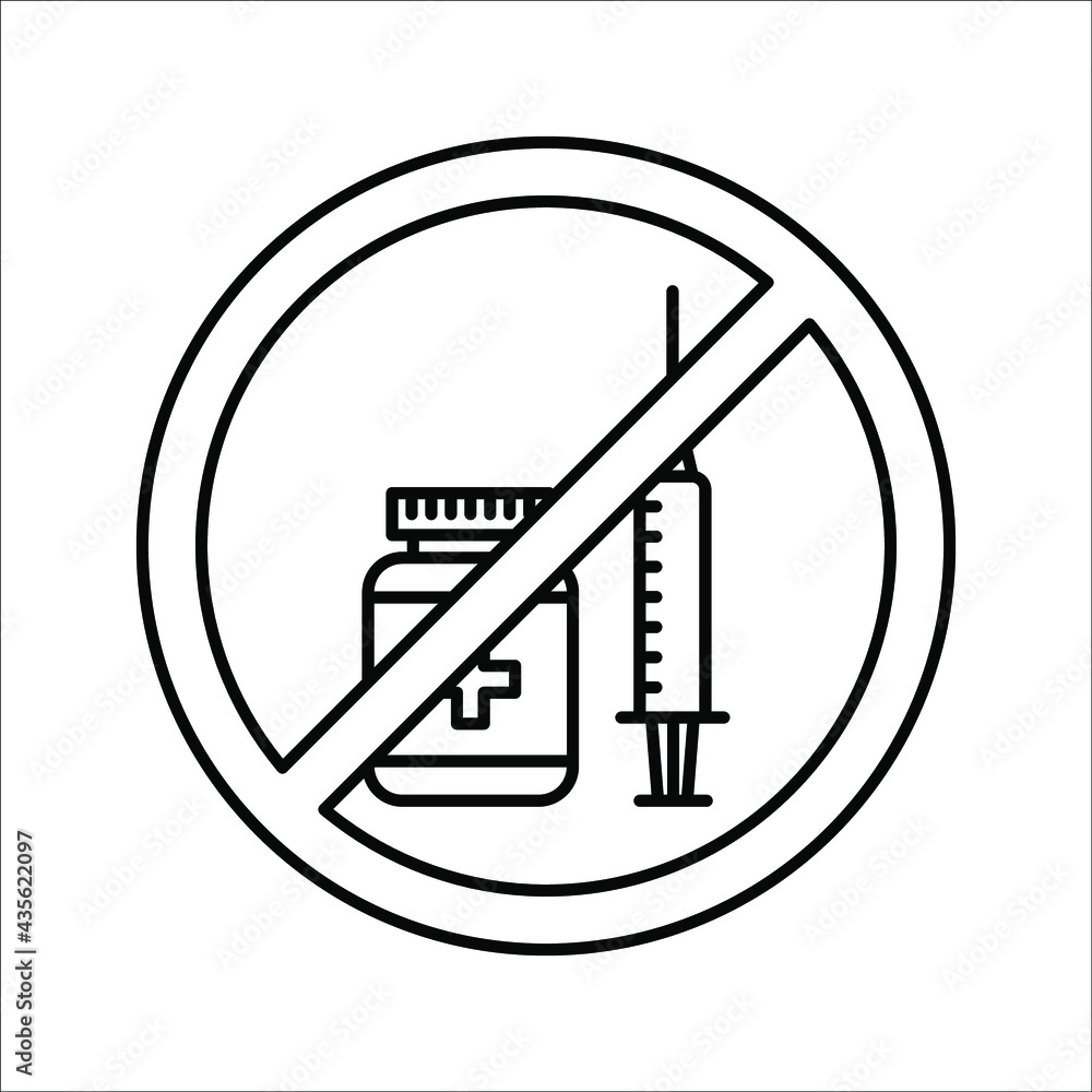 No vaccine, syringe, immunization icon. anti vaccination caution, Stop vaccination, No drugs, hypodermic syringe ban symbol on white background. No vaccine, syringe, immunization icon. anti vaccination caution, Stop vaccination, No drugs, hypodermic syringe ban symbol on white background.