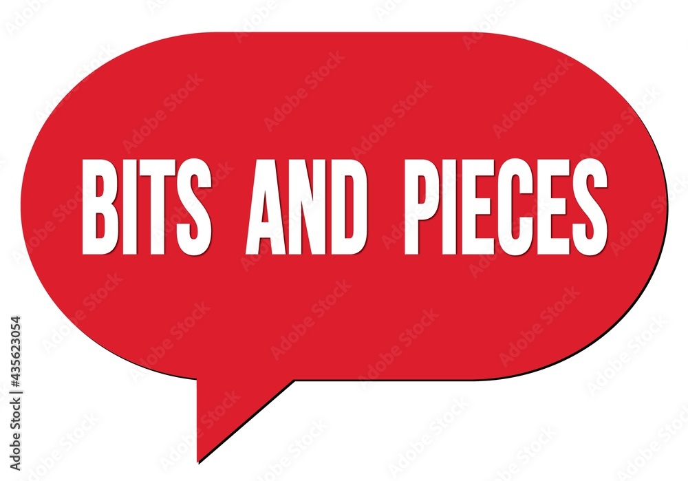 BITS AND PIECES text written in a red speech bubble BITS AND PIECES text written in a red speech bubble