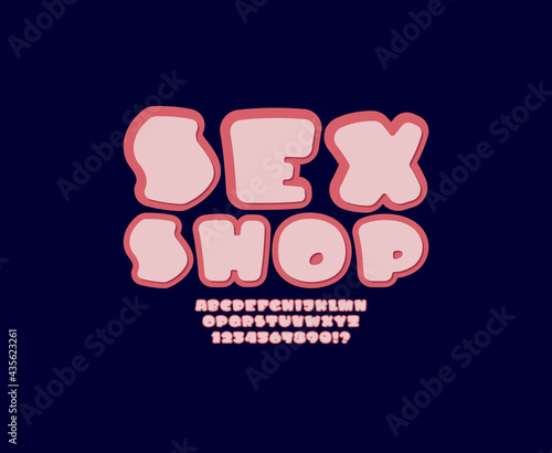 Sexy bold font, trendy beautiful alphabet in the erotic style, modern red letters and numbers for your design, vector illustration 10eps