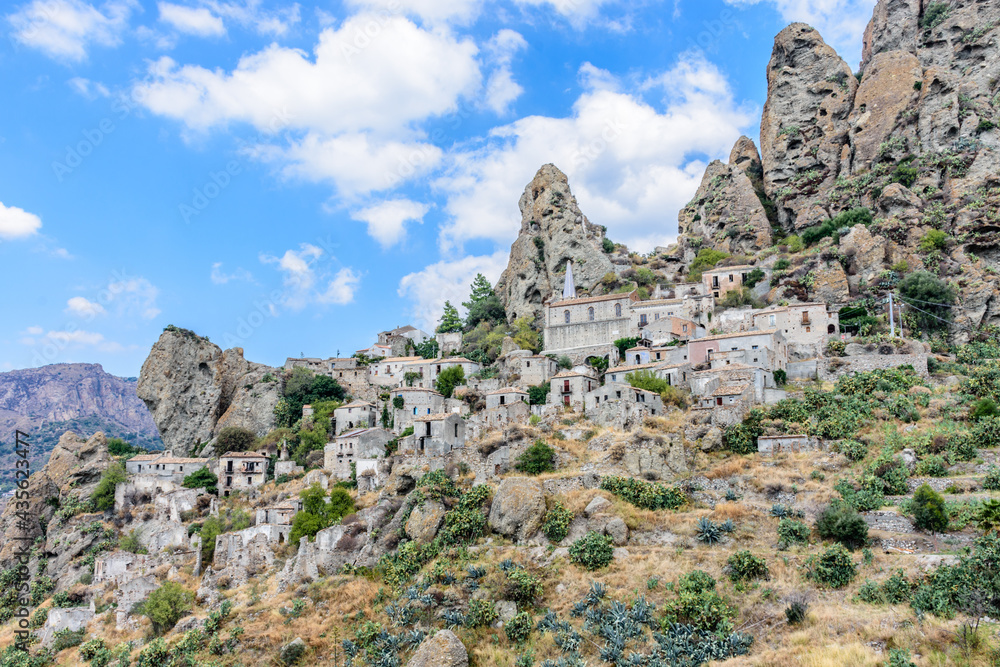 A view of the old, abandoned town of Pentedatillo in Calabria, Italy