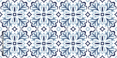Azulejos ceramic tile design. Talavera tracery motif. Unique creative endless fill swatch. Portuguese, Spanish, Mexican, Brazilian folklore ornament. Ethnic style vector hand drawn seamless pattern.