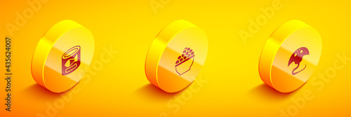 Set Isometric Canned fish, Caviar and Stingray icon. Vector