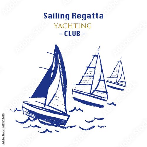Ink yachts, sailing regatta for design posters, banners in different styles. Vector illustration, logo.