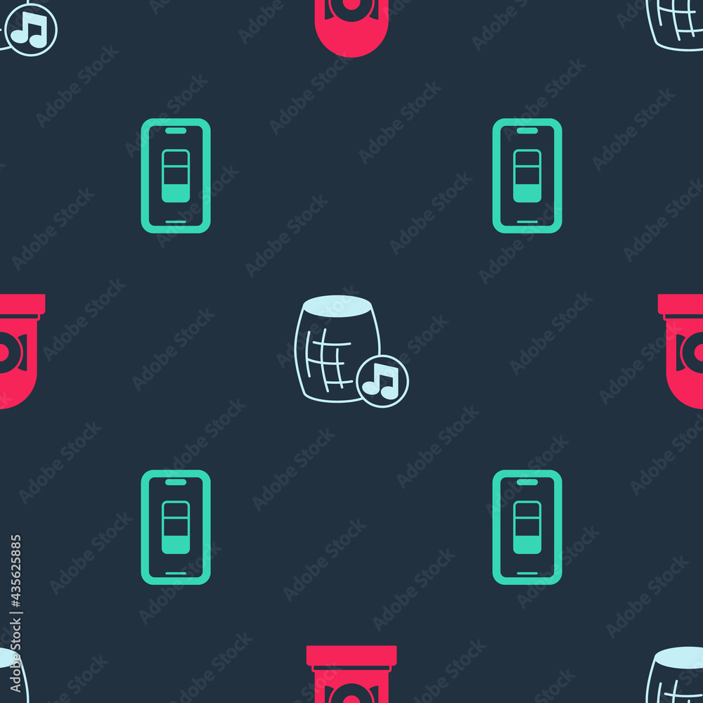 Set Ringing alarm bell, Voice assistant and Smartphone battery charge on seamless pattern. Vector Set Ringing alarm bell, Voice assistant and Smartphone battery charge on seamless pattern. Vector