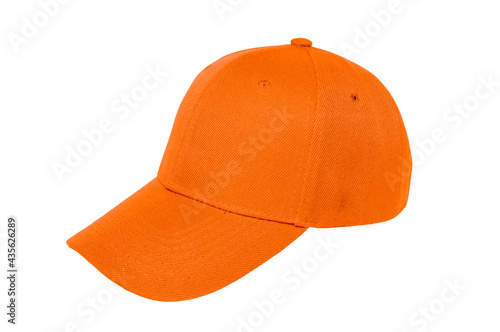 Baseball cap color orange close-up of isolated view on white background 