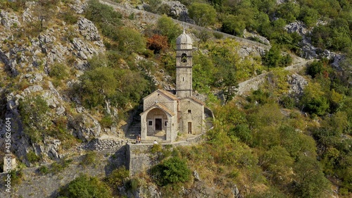 Church of the Virgin of Health in Kotor. Montenegro. View from above. Aerial photography