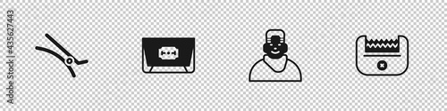 Set Hair clip, Blade razor, Client in barbershop and Electrical hair clipper icon. Vector