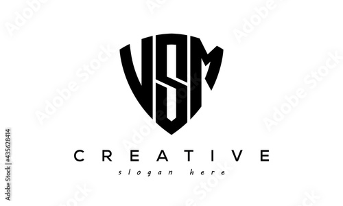 VSM letters creative logo with shield photo