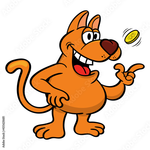 Funny Dog cartoon characters playing with coin, best for mascot or sticker of cryptocurrency trends on this moment