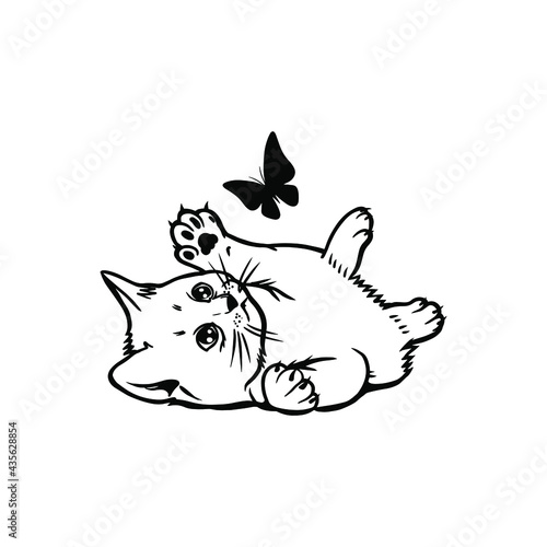 The kitten plays with a butterfly. File for cutting vinyl decal