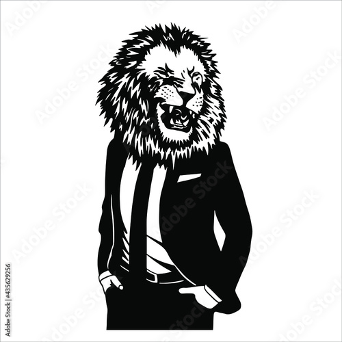 College of Contemporary Art, a man in the guise of a lion. Vector lion man in suit. File for cutting