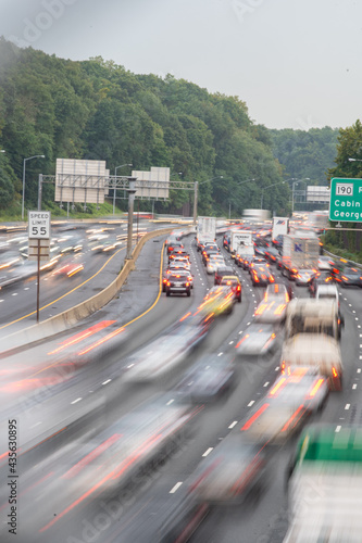 Rush hour traffic on the Washington DC Capitol Beltway near Bethesda, Maryland