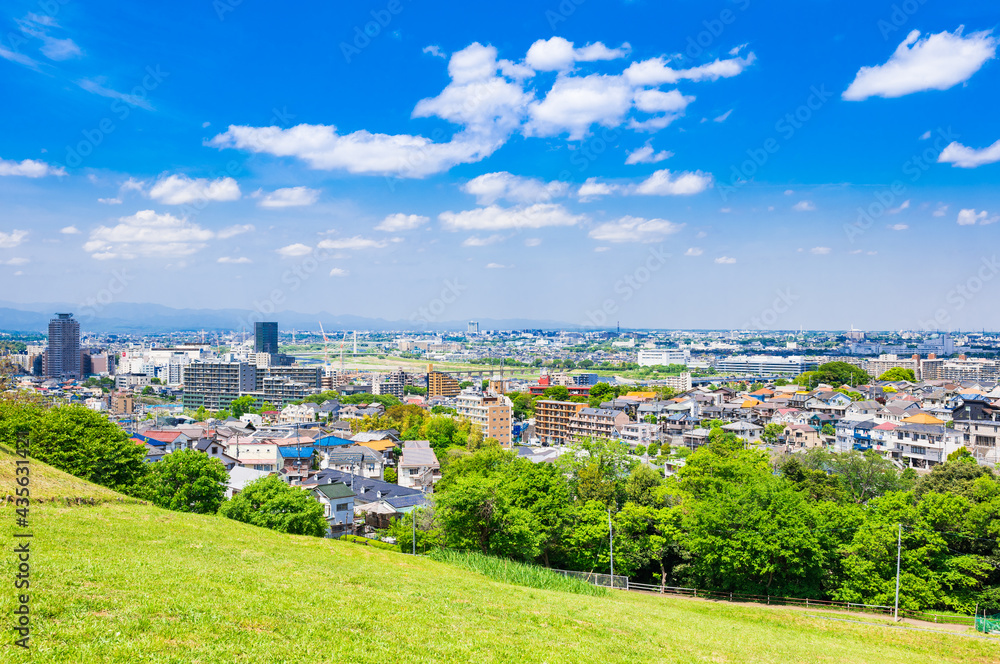 青空が広がる郊外の住宅地