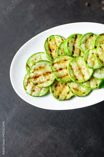 zucchini grilled vegetable appetizer on the table keto or paleo diet veggie vegan or vegetarian healthy food snack copy space food background rustic top view