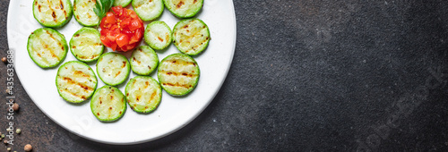 zucchini grilled vegetable appetizer on the table keto or paleo diet veggie vegan or vegetarian healthy food snack copy space food background rustic top view