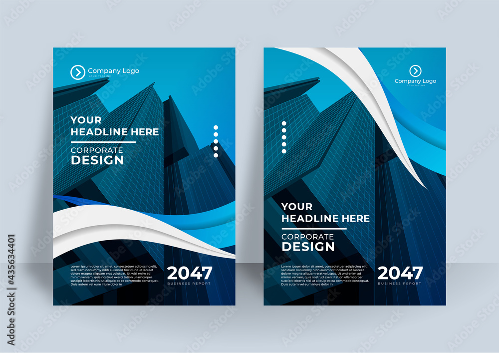 Modern blue and white wave curve design template for poster flyer ...
